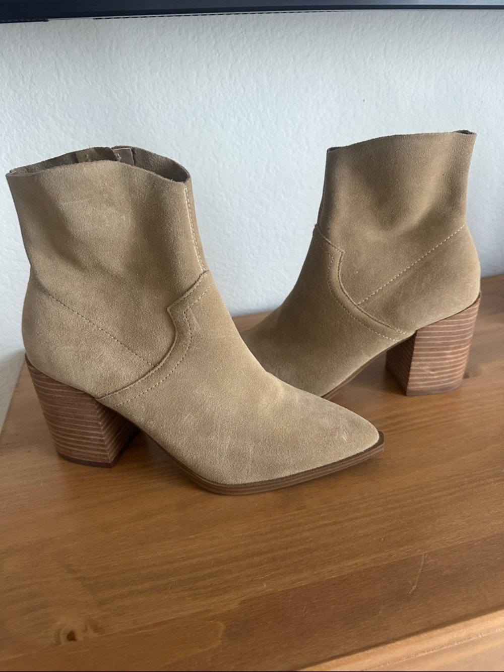Steve Madden Beige Suede Block Heel Ankle Booties